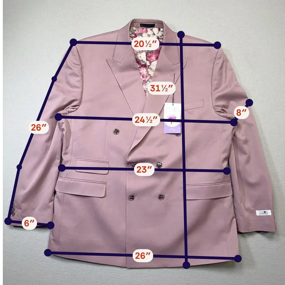 Tayion Men's Classic Fit Double-Breasted Suit Jacket Mauve, 46R $360